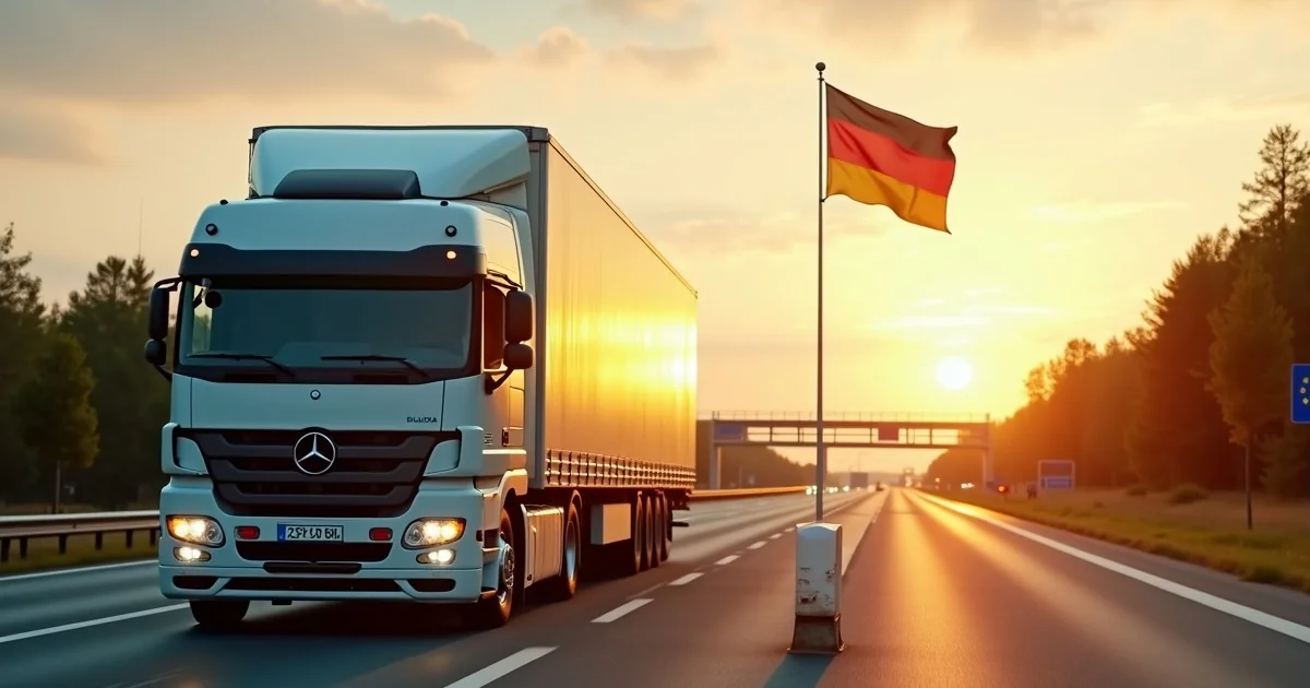 Mercedes Actros z flaga Niemiec o zachodzie slonca - kabotaz 2026