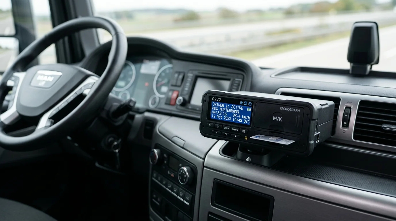 Tachograf cyfrowy Continental VDO DTCO 4.1 w kabinie ciezarowki MAN