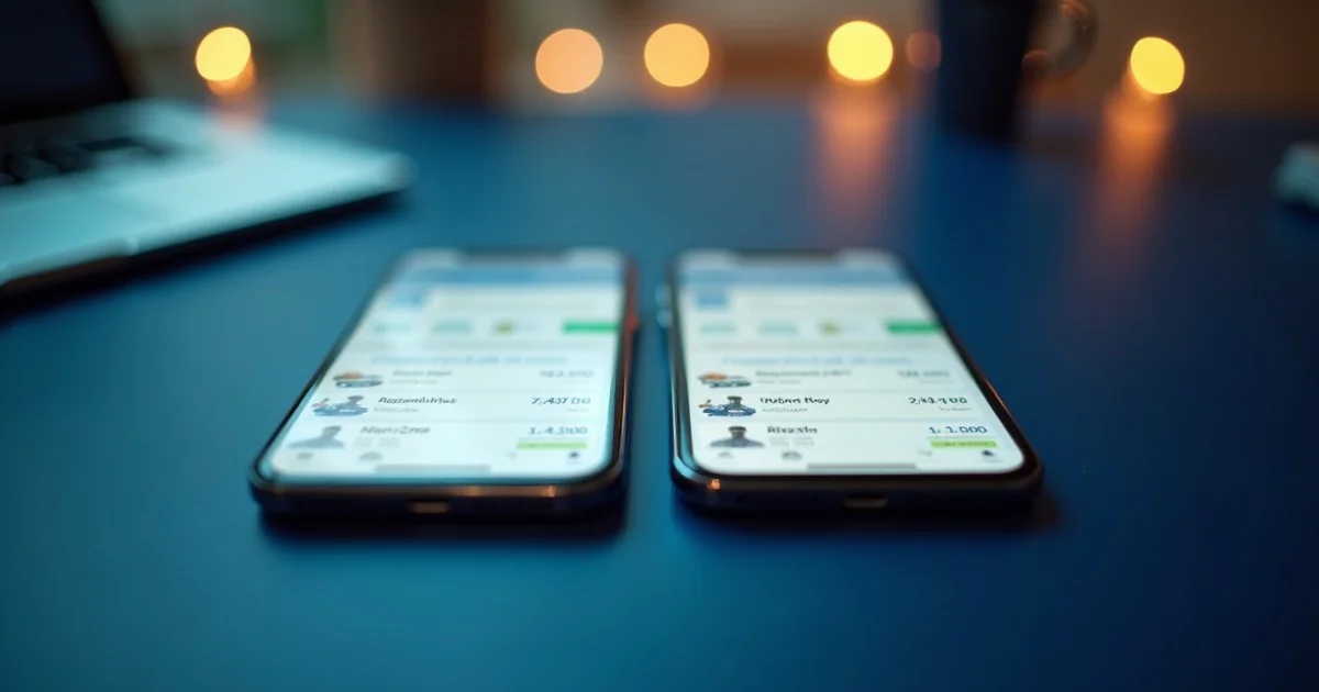 Dwa smartfony z aplikacjami gield Timocom i Trans.eu obok siebie